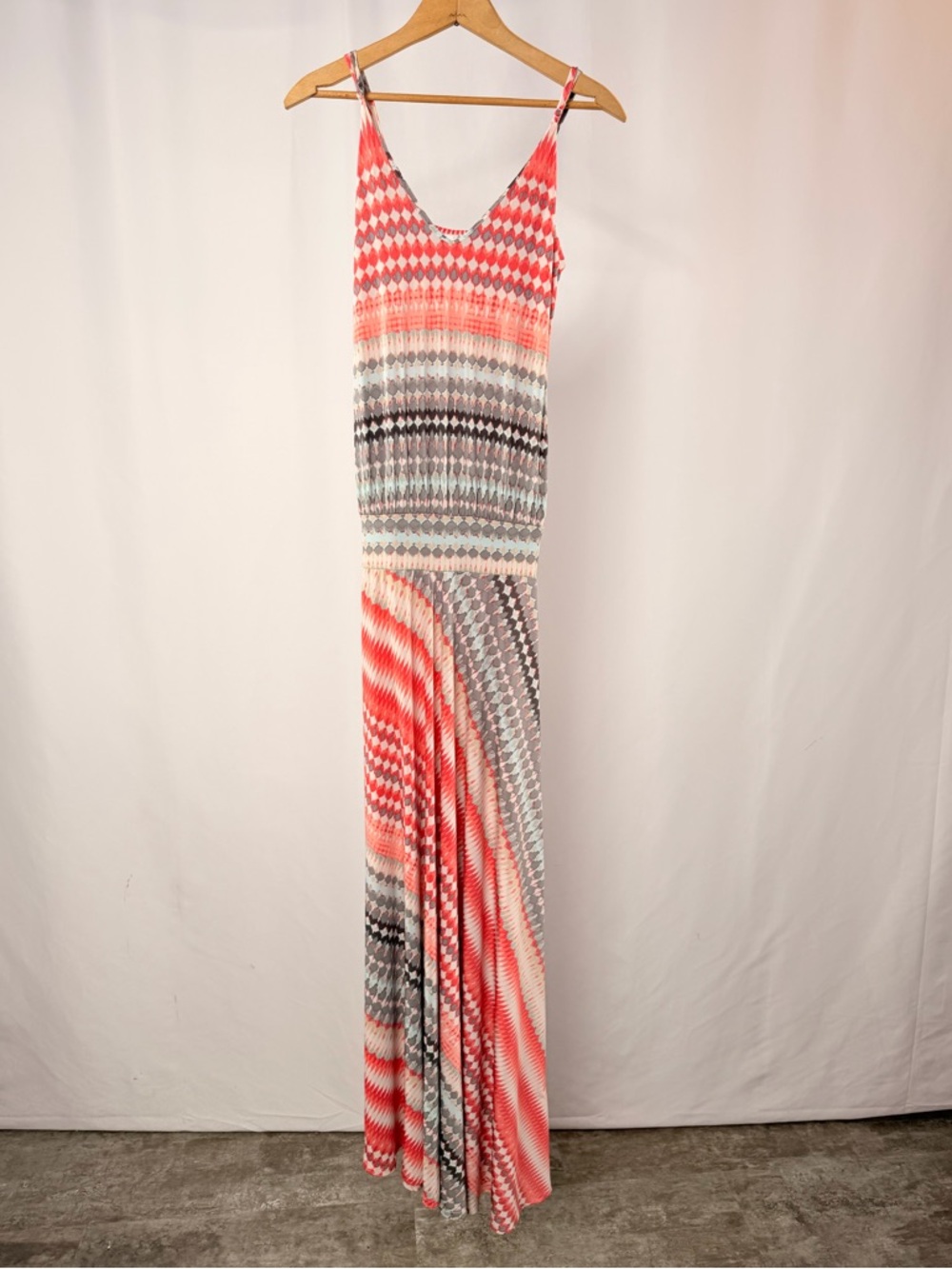 Veronica M. Patterned Maxi Dress in Red‎ Orange Gray Size XS